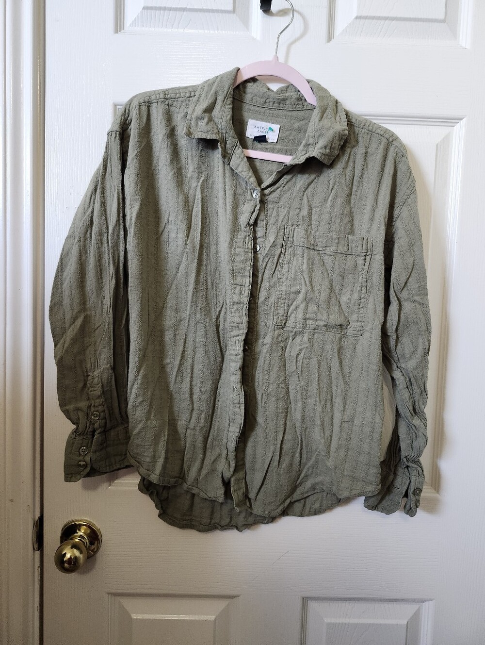 American Eagle Outfitters Olive Green Button-Down Shirt